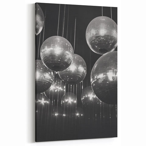 Black and White Disco Ball Wall Art – Glamorous Winter Canvas Print