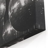 Black and White Disco Ball Wall Art – Glamorous Winter Canvas Print
