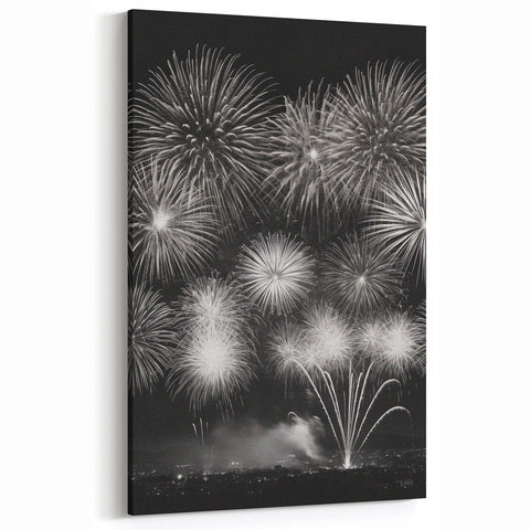Black and White Fireworks Wall Art – Elegant New Year Winter Print