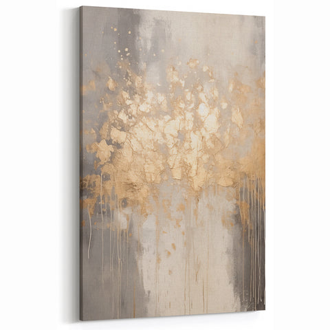 Gold and Gray Abstract Winter Wall Art – Luxe Metallic Canvas Print