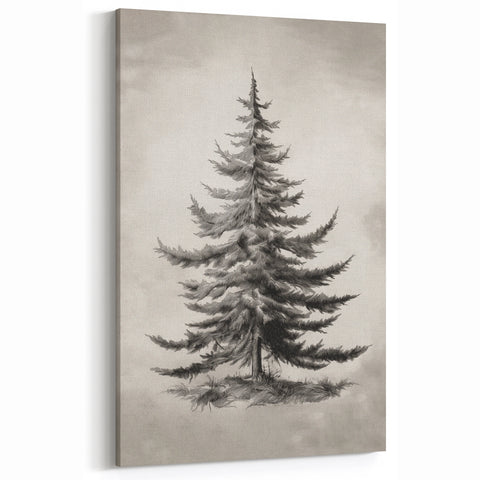 Vintage Winter Pine Tree Wall Art – Black and White Nature Print
