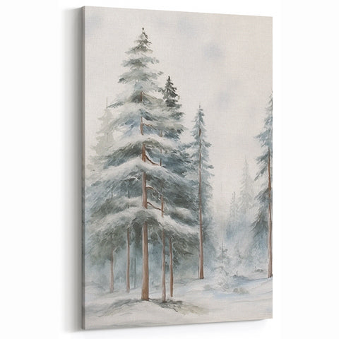 Snowy Pine Forest Winter Wall Art – Serene Landscape Canvas Print