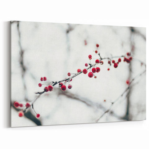 Snowy Landscape Wall Art – Frosted Red Berries Winter Scene