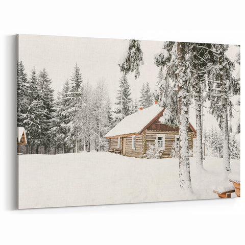 Winter Wonderland Wall Art – Snowy Cabin Winter Scene Decor