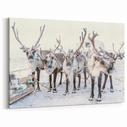 Snowy Landscape Wall Art – Majestic Reindeer Winter Canvas Art