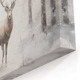 Winter Canvas Art – Majestic Deer in Snowy Forest Wall Decor