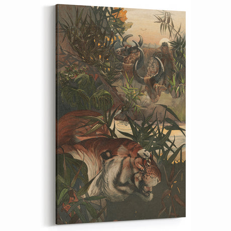 Vintage Animal Art: Retro Tiger & Buffalo Illustration for Wild Decor