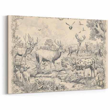 Wildlife Animals Illustration Art Print – Nature-Inspired Wall Decor