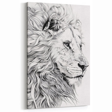 Lion Illustration Art Print – Intricate Black and White Animal Decor