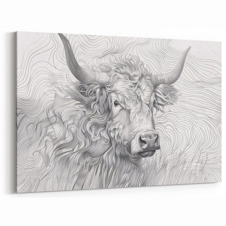 Intricate Cow Illustration Art Print – Detailed Nature-Inspired Decor