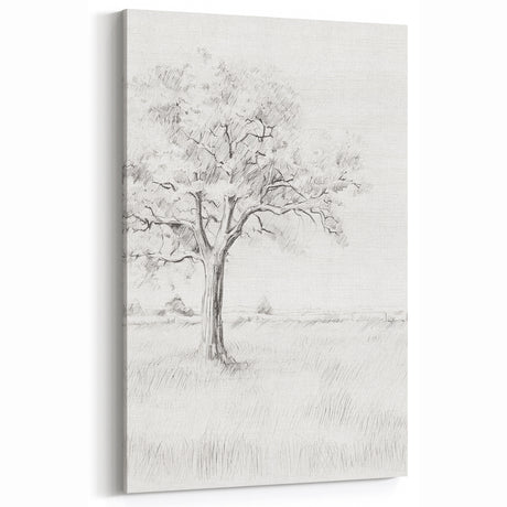Vintage Botanical Art Print - Tree Sketch in Field – Framed
