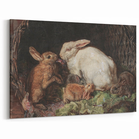 Vintage Animal Art - Rabbits in Nest Antique Wildlife Print