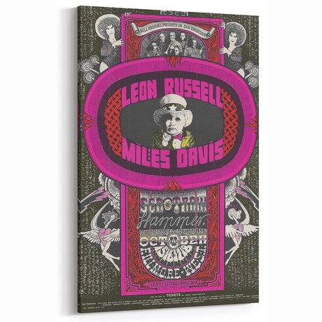 Leon Russell & Miles Davis 1970s Concert Poster – Vintage Rock Art