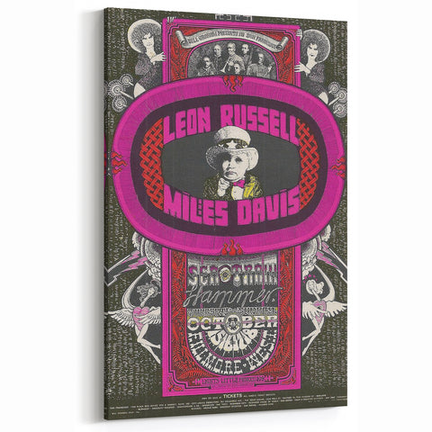 Leon Russell & Miles Davis 1970s Concert Poster – Vintage Rock Art