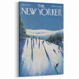 Vintage New Yorker Poster - Skiers on Snowy Hillside Art Print