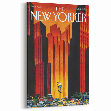 Vintage New Yorker Poster - Skateboarder in City Streets Art Print