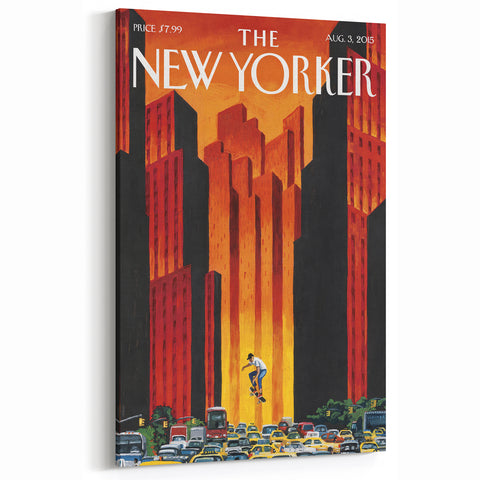 Vintage New Yorker Poster - Skateboarder in City Streets Art Print