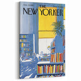 Vintage New Yorker Poster - Library with Bright Bookshelves Art Print