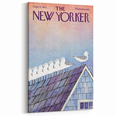 Vintage New Yorker Poster - Seagulls on Roof Wall Art Print