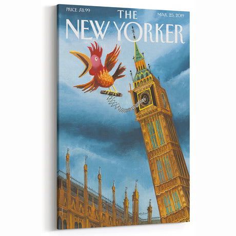 Vintage New Yorker Poster - Big Ben & Spring Bird Art
