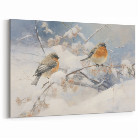 Vintage Animal Art - Winter Birds on Snowy Branches