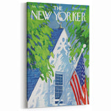 Vintage New Yorker Poster - American Flag on Balcony Wall Art Print