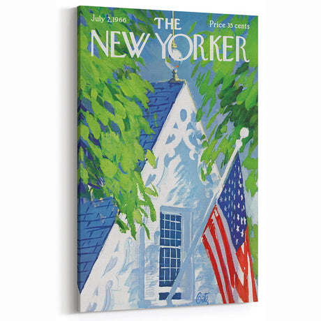 Vintage New Yorker Poster - American Flag on Balcony Wall Art Print