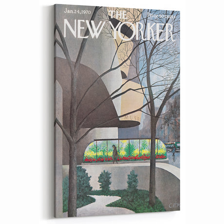 Vintage New Yorker Poster - Museum with Garden View Wall Art Print