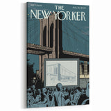 Vintage New Yorker Poster - Outdoor Movie Night at Brooklyn Bridge Wall Art Print