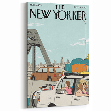 Vintage New Yorker Poster - Family Road Trip on the Bridge Wall Art Print
