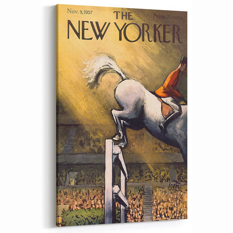 Vintage New Yorker Poster - Equestrian Jumping Scene Wall Art Print
