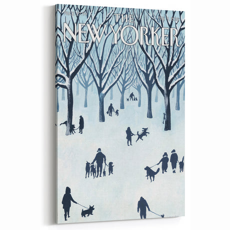 Vintage New Yorker Poster - Snowy Walk in the Park with Dogs Wall Art