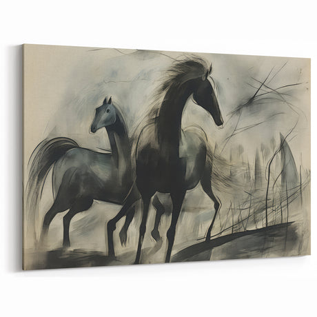 Vintage Animal Art: Abstract Horses – Retro Wildlife Illustration