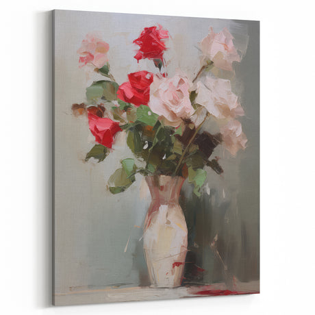 Vintage Botanical Art Print: Brushstroke Rose Bouquet Wall Decor