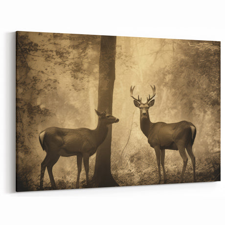 Vintage Animal Art: Deer in Forest – Retro Wildlife Illustration