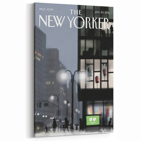 New Yorker Magazine Cover Art - Nighttime City Scene Vintage Poster