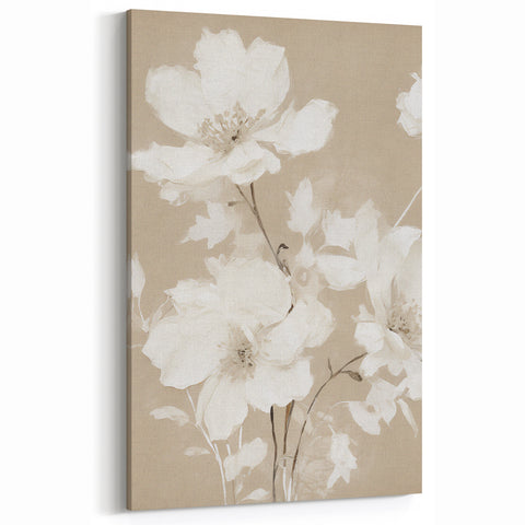 Vintage Botanical Art Print: Soft White Floral Illustration