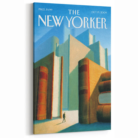 Vintage New Yorker Poster – Giant Books and Figure Art Print