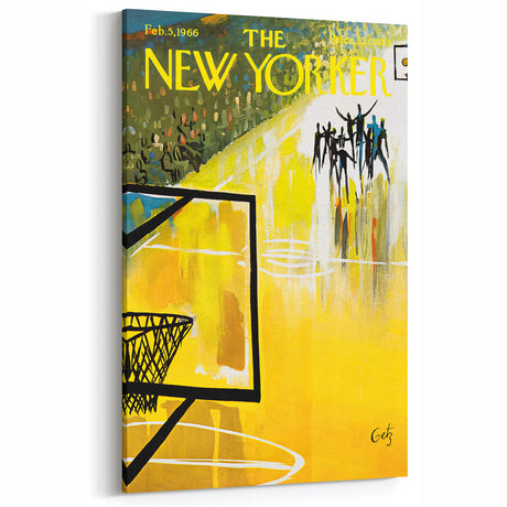 Vintage New Yorker Poster – Basketball Game Action Art Print