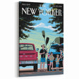 Vintage New Yorker Poster – Family Canoeing Adventure Art Print