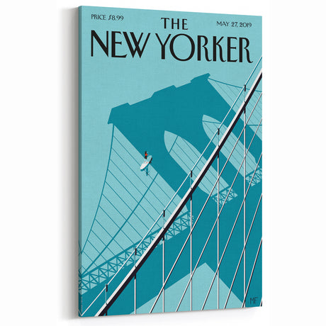 Vintage New Yorker Poster – Surfer and Brooklyn Bridge Art Print