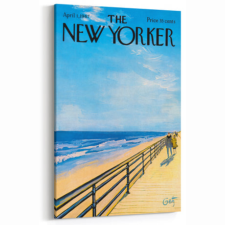 Vintage New Yorker Poster - Beach Walk Scene by the Ocean