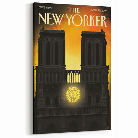 Vintage New Yorker Poster - Notre-Dame Cathedral Night View