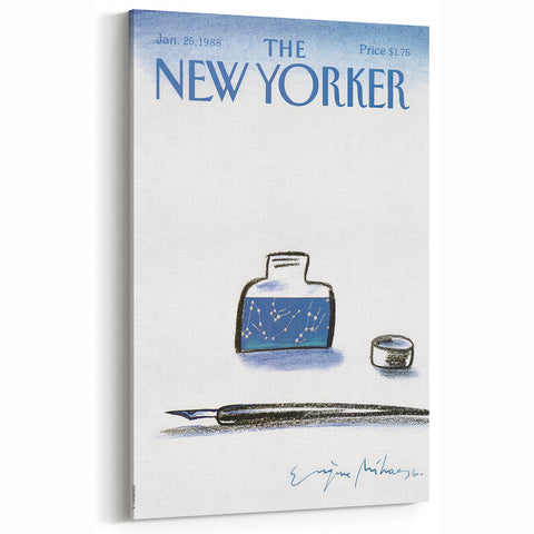 Vintage New Yorker Poster - Cosmic Ink Bottle & Constellation Art