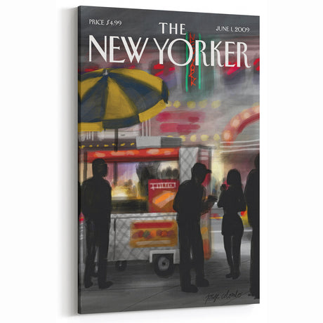 Vintage New Yorker Poster - Nighttime Street Food Scene Art