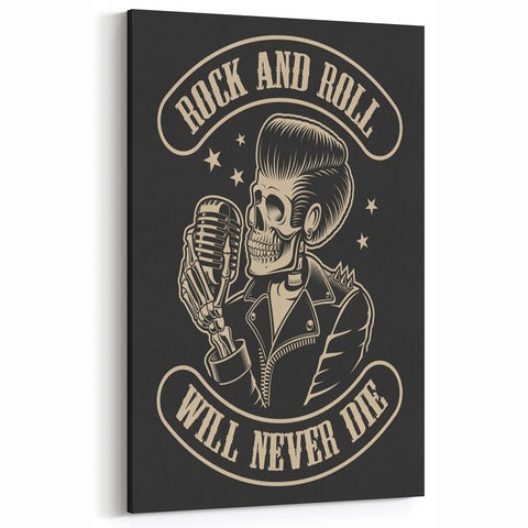 Rock and Roll Will Never Die Poster | Vintage Retro Skull Art