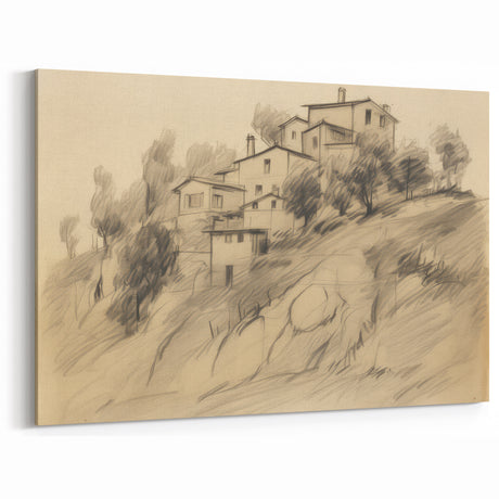 Vintage Botanical Art Print Hillside Village Sketch Wall Decor
