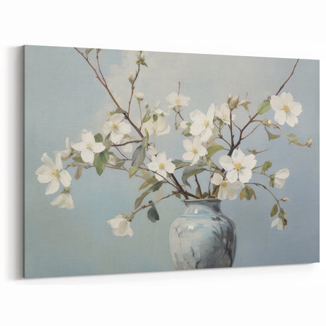 Vintage Botanical Art Print White Flower Vase Wall Decor
