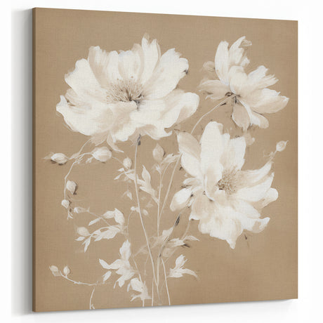 Vintage Botanical Art Print White Flowers Beige Wall Decor
