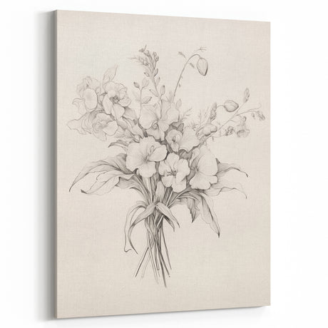 Vintage Botanical Art Print Pencil Floral Bouquet Wall Decor